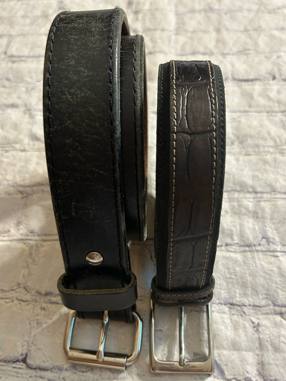ROBERT TALBOTT MADE IN ITALY BLACK LEATHER & CHUNKY BLACK LEATHER BELTS SIZE 42